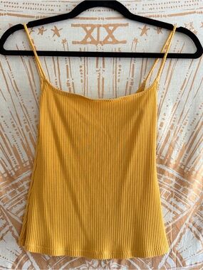 Reformation Ribbed Spaghetti Strap Camisole in Mustard Yellow